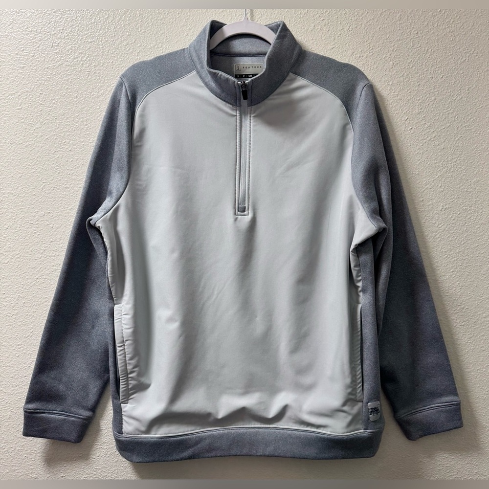 PGA Tour Cloud Fleece Sweater Long Sleeve Quarter Zip Pockets Mock Neck Golf SM